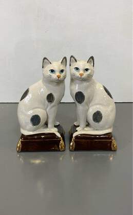 Set of 2 Vintage Cat Bookends Porcelain with Gold Leaf Detail by Takahashi