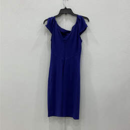 Womens Blue Split Cap Sleeve Boat Neck Back Zip Bodycon Dress Size 6 alternative image