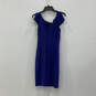 Womens Blue Split Cap Sleeve Boat Neck Back Zip Bodycon Dress Size 6 image number 2