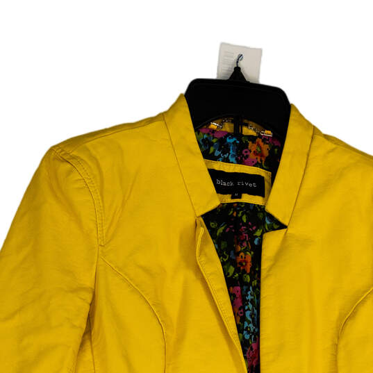 Womens Yellow Welt Pocket Long Sleeve Double Breasted Blazer Size Medium image number 3