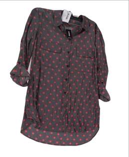 Womens Black Red Polka Dot Roll Tab Sleeve Button Up Shirt Size Medium