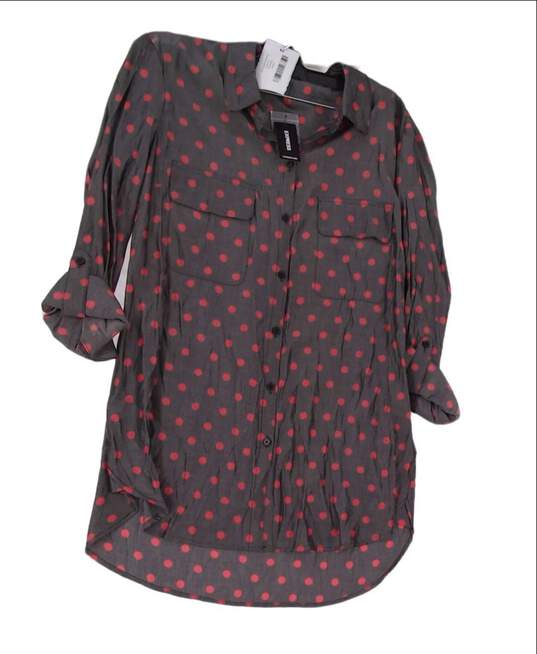 Womens Black Red Polka Dot Roll Tab Sleeve Button Up Shirt Size Medium image number 1