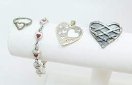 Artisan Sterling Silver Red Enamel Heart Jewelry 30.8g