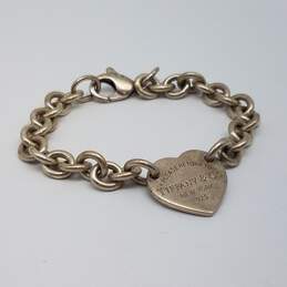 Tiffany & Co New York Sterling Silver Please Return to Rolo Link Heart Tag 7 3/8 Inch Bracelet 27.4g