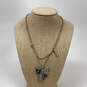 Designer Betsey Johnson Gold-Tone Blue Rhinestone Bow Pendant Necklace image number 1