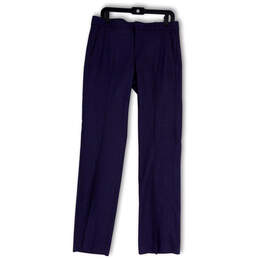 Womens Blue Flat Front Slash Pocket Straight Leg Dress Pants Size 6L