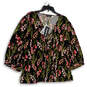 NWT Womens Multicolor Floral V-Neck 3/4 Sleeve Pullover Blouse Top Size 2X image number 1