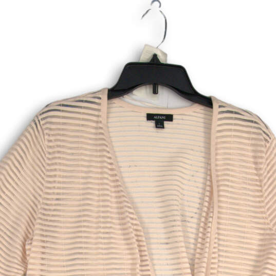 Womens Pink Striped 3/4 Sleeve Open Front Cardigan Sweater Size Large image number 3