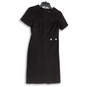Womens Black Back Zip Round Neck Short Sleeve Formal Sheath Dress Size 2P image number 1