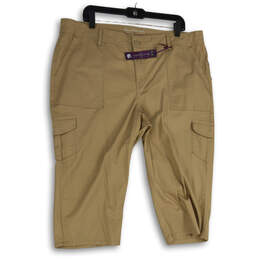 NWT Womens Beige Flat Front Cargo Pockets Straight Leg Capri Pants Size 16W