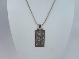 925 Marcasite Floral Pendant Necklace & Amethyst Bracelet 28.4g alternative image