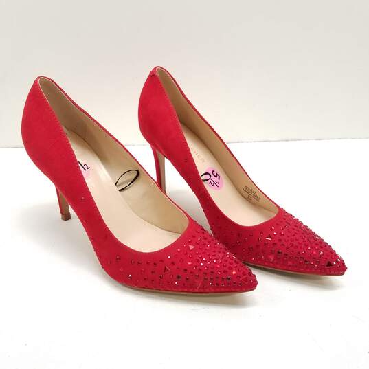 Marc Fisher Darrena Red Faux Suede Rhinestone Pump Heels Shoes Size 5.5 M image number 3
