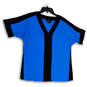 Womens Blue Black V-Neck Short Sleeve Pullover Blouse Top Size Medium image number 4