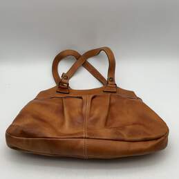 Womens Brown Pleated Leather Double Handle Inner Pockets Shoulder Bag