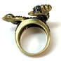 Designer Heidi Daus Gold-Tone Green Blue Rhinestones Classic Peacock Ring image number 4