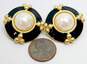 Vintage Givenchy Faux Pearl Black Enamel & Gold Tone Clip On Earrings 24.0g image number 6