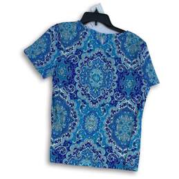 NWT Talbots Womens Blue Abstract Round Neck Short Sleeve Blouse Top Size Large alternative image