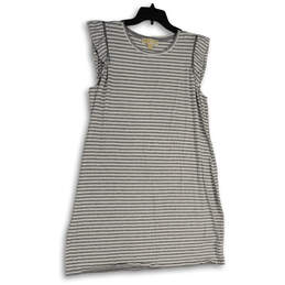 Womens Gray White Striped Round Neck Knee Length Shift Dress Size XL