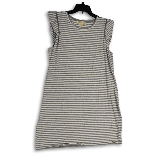 Womens Gray White Striped Round Neck Knee Length Shift Dress Size XL image number 1