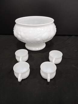 Milk Glass Fruit Themed Punch Bowl With 4 Matching Cups alternative image