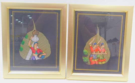 4 Framed Art Pieces Indian Style Leaf image number 3