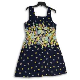 Ann Taylor Loft Womens Navy Blue Floral Back Zip Fit And Flare Dress 10P