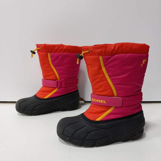 Sorel Orange/Red Snow Boots Girl's Size 6 image number 2