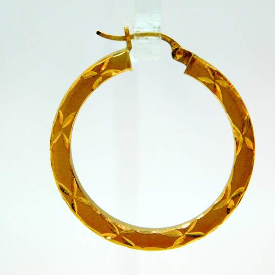 14K Yellow Gold Etched Hoop Earrings 4.4g image number 3