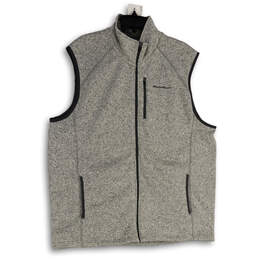 Mens Gray Fleece Mock Neck Welt Pocket Full-Zip Sweater Vest Size XL