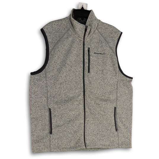 Mens Gray Fleece Mock Neck Welt Pocket Full-Zip Sweater Vest Size XL image number 1