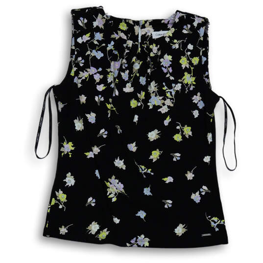 Womens Black Floral Round Neck Regular Fit Sleeveless Blouse Top Size Small image number 1