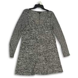 Womens Gray Heather Long Sleeve V-Neck Knitted A-Line Dress Size Large
