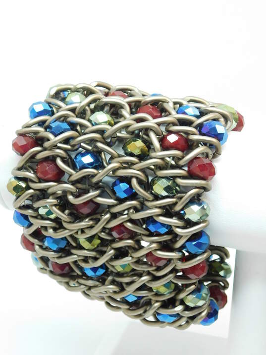 Mixed Metals Woven Multi Color & Aurora Borealis Beaded Statement Bracelets image number 2