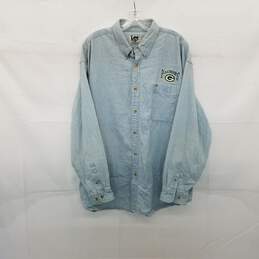Lee Sport Vintage Light Blue Cotton Packers Button Up Denim Shirt WM Size XL