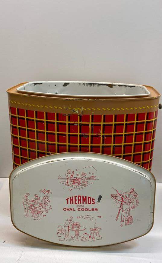 Vintage Thermos Brand Oval Cooler-Plaid Red, Yellow image number 6