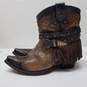 Vintage Corral Western Fringe Studded Metallic Cognac Ankle Boot Size 8 image number 3