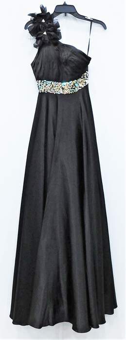 NWT Black One Shoulder Sheath Chunky Sequin Formal Gown Womens SZ 0 alternative image