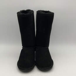 Womens Black Suede Round Toe Pull On Lined Snow Boots Size 10