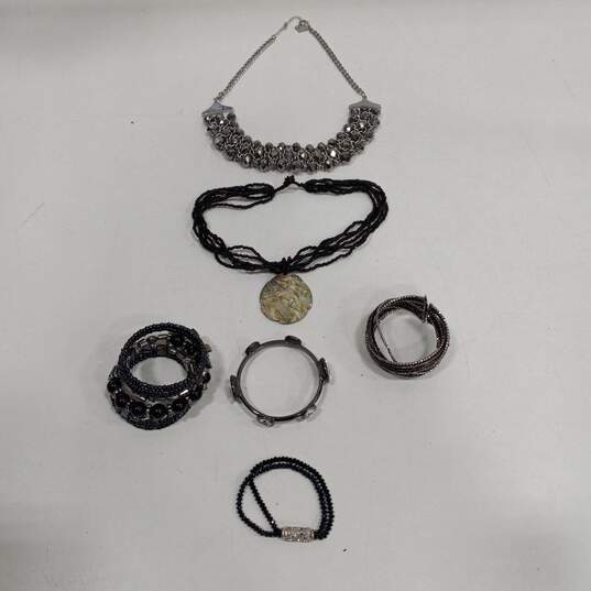 Bundle of Assorted Black and Silver Toned Fashion Costume Jewelry image number 1