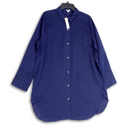 NWT Womens Blue Pointed Collar Long Sleeve Button-Up Shirt Size XXL