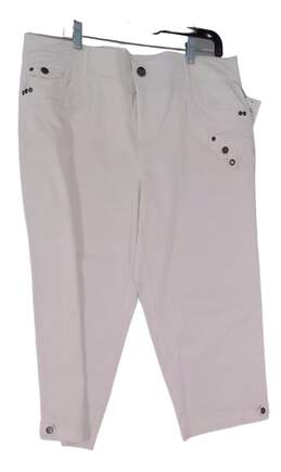 Womens White Flat Front Pockets Straight Leg Capri Pants Size 16