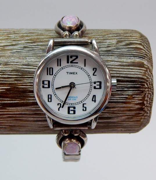 Richard Begay Navajo 925 Sterling Silver Pink Opal Watch Tips on Timex Watch 25.1g image number 1