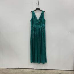 NWT Kate Kasin Womens Turquoise Sequin V-Neck Sleeveless Back Zip Maxi Dress