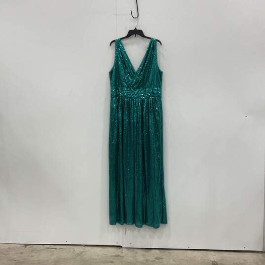 NWT Kate Kasin Womens Turquoise Sequin V-Neck Sleeveless Back Zip Maxi Dress image number 1