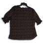 Womens Black Brown Floral Short Sleeve V-Neck Button Front Blouse Top Sz L image number 2