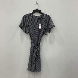 NWT Womens Blue White Striped Short Sleeve Back Zip A-Line Dress Size 6