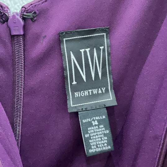 Nightway Womens Purple V-Neck Sleeveless Back-Zip Maxi Dress Size 14 image number 4