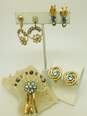 VNTG Icy Blue Gold Tone Earrings & Brooch image number 1