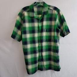 Patagonia green and navy plaid short sleeve button up