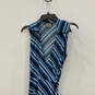 Womens Blue Black Striped Sleeveless Collared Tie Waist Wrap Dress Size XS image number 3